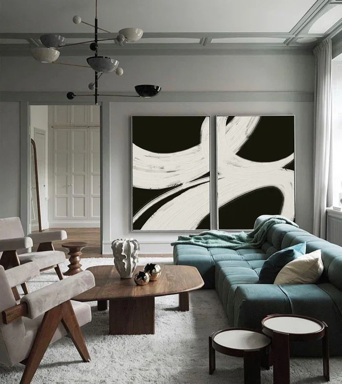 Black Plaster Art Minimalist Textured Painting Set of 2 #BT013