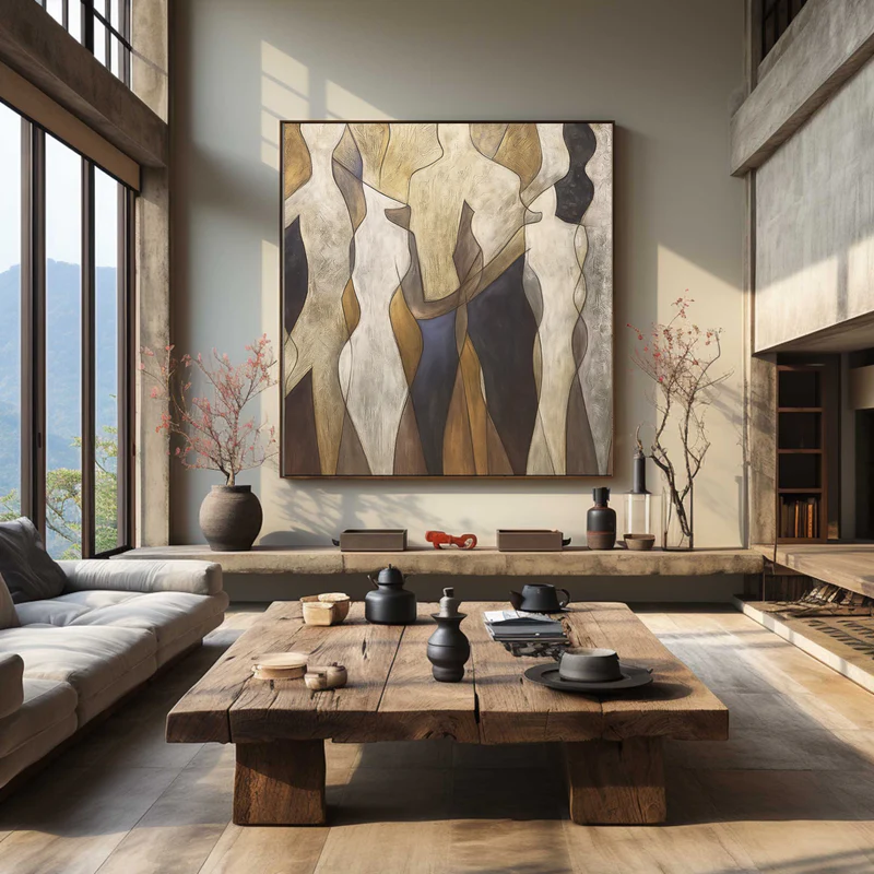Confluence — Abstract Figure Forms Canvas Wall Art, Gold & Ivory #GT010