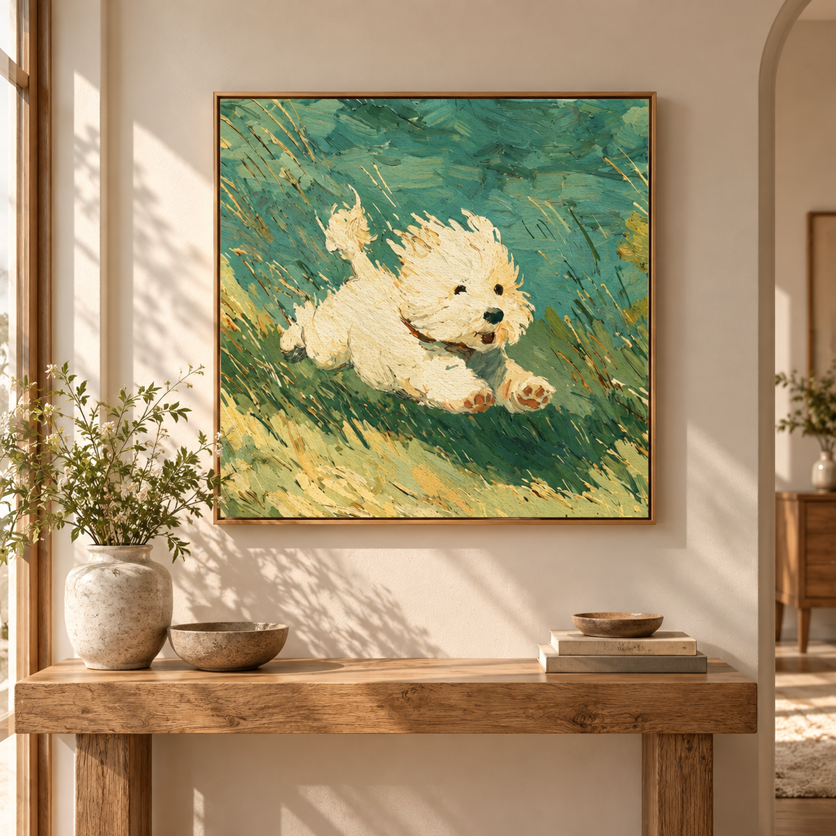 Running White Dog Wall Art #AN028