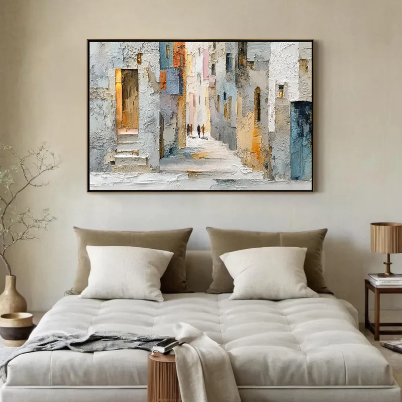 Textured City Street Wall Art – Abstract European Town Canvas #MA035