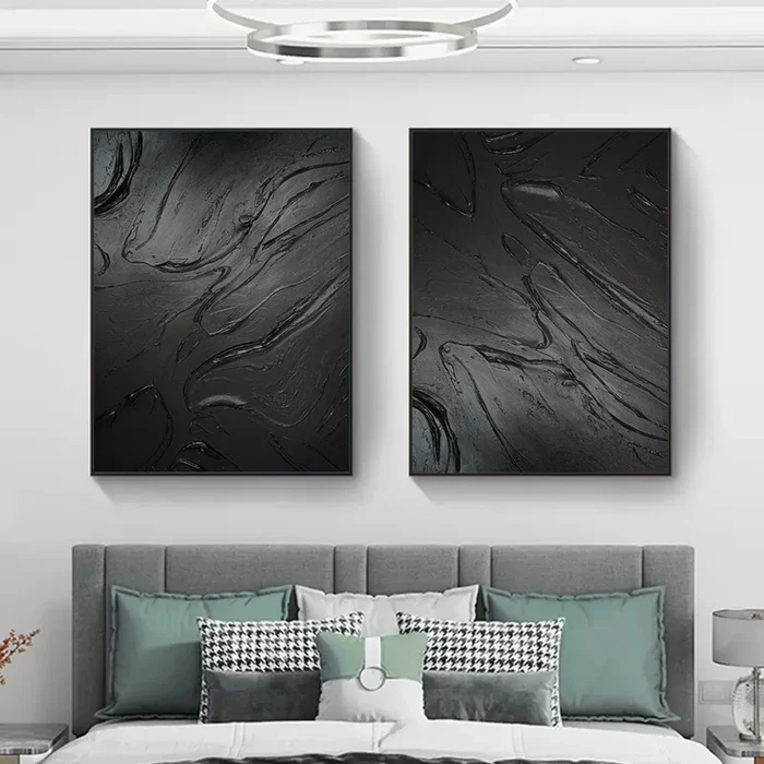 Black Plaster Art Minimalist Textured Painting Set of 2 #BT018