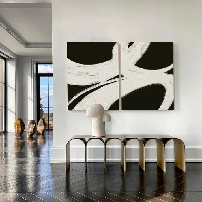 Black Plaster Art Minimalist Textured Painting Set of 2 #BT013