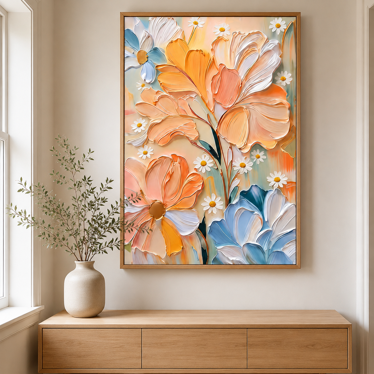 Peach & Blue Floral Wall Art #FL047