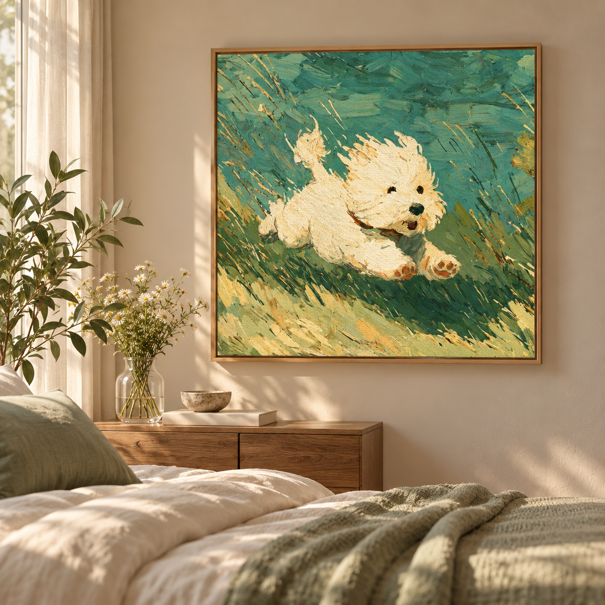 Running White Dog Wall Art #AN028