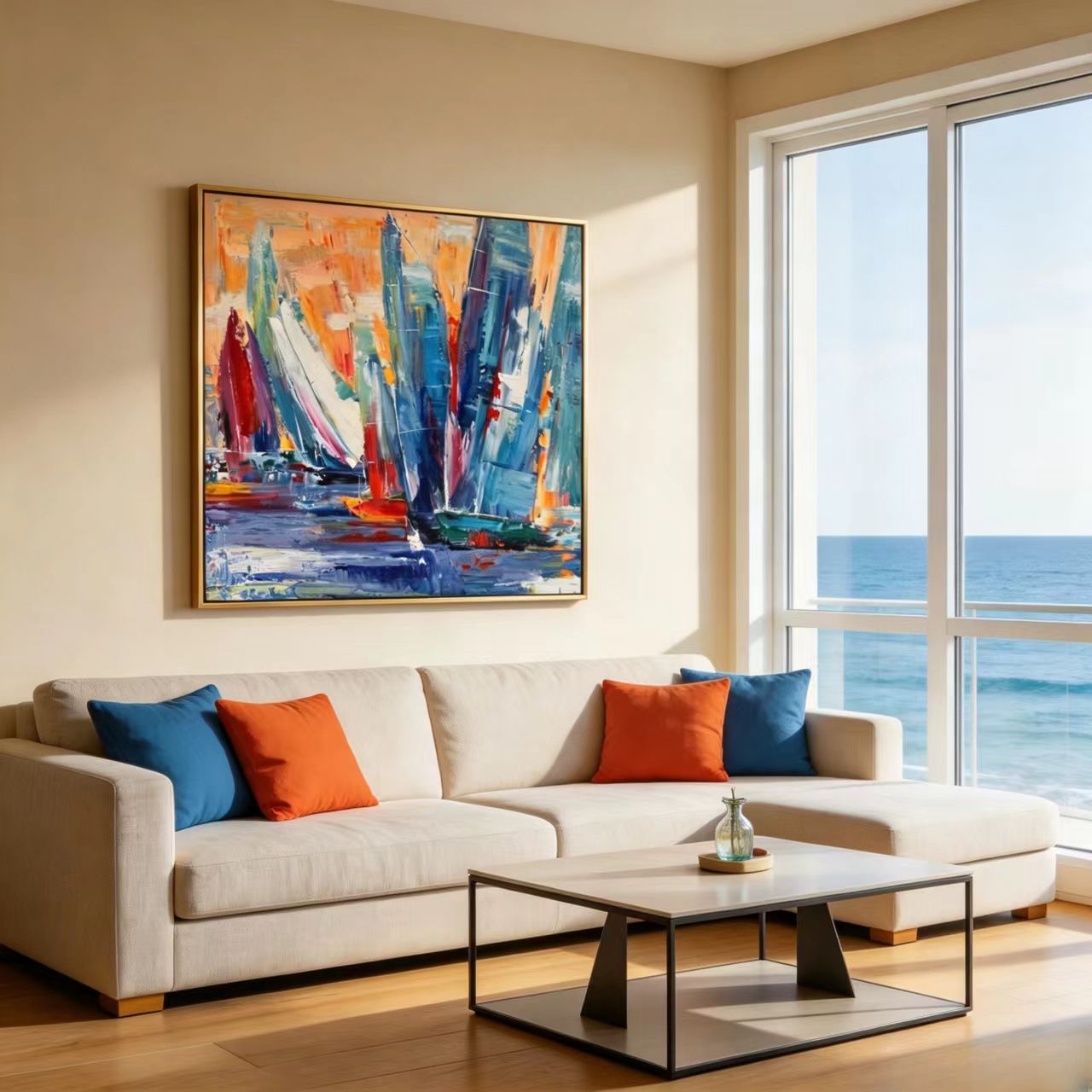 Colorful Sailboat Abstract Oil Painting #BC000