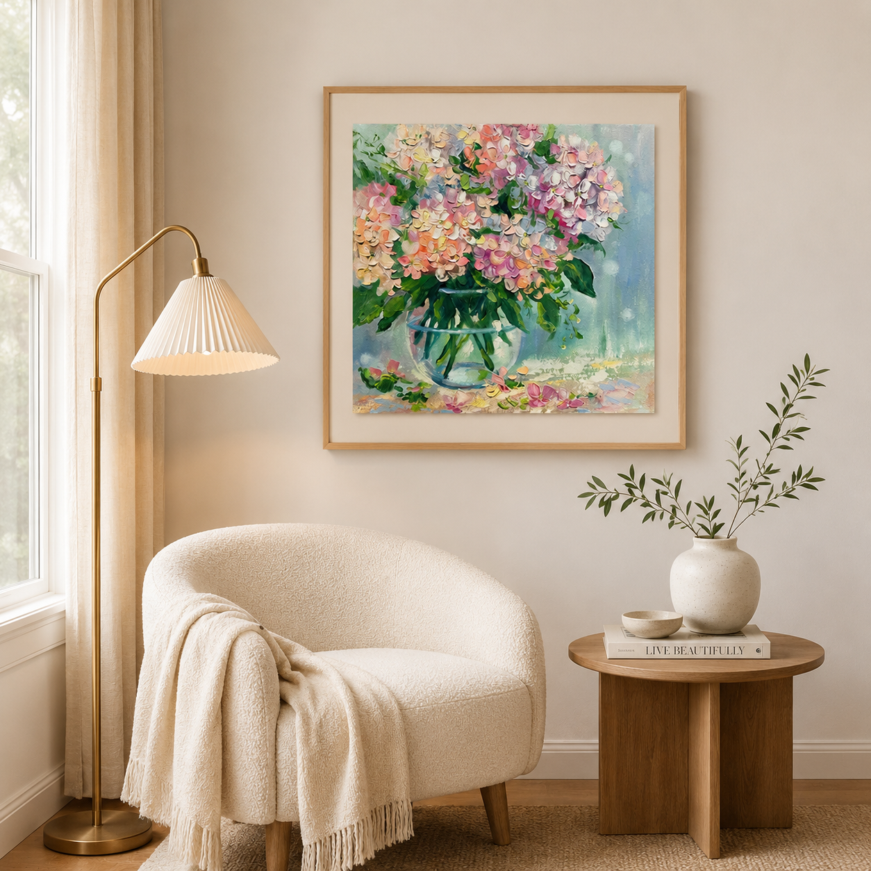 Pastel Hydrangea Bouquet Wall Art #FL004