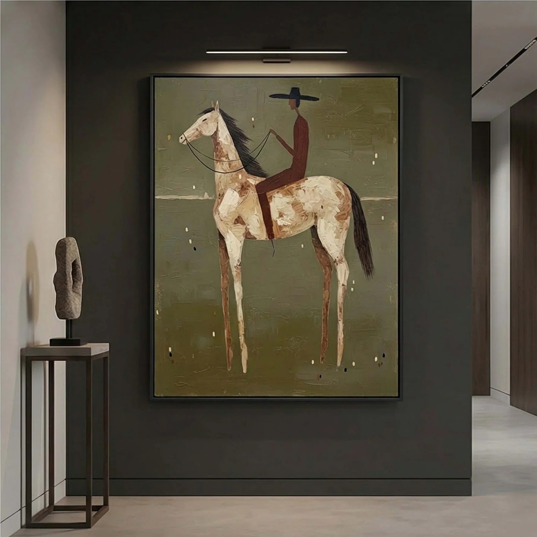 Minimalist Horse Rider Wall Art – Modern Equestrian Canvas Painting #HA020