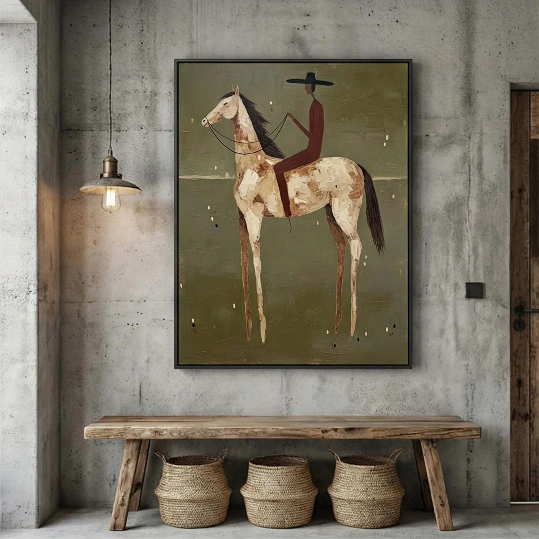 Minimalist Horse Rider Wall Art – Modern Equestrian Canvas Painting #HA020