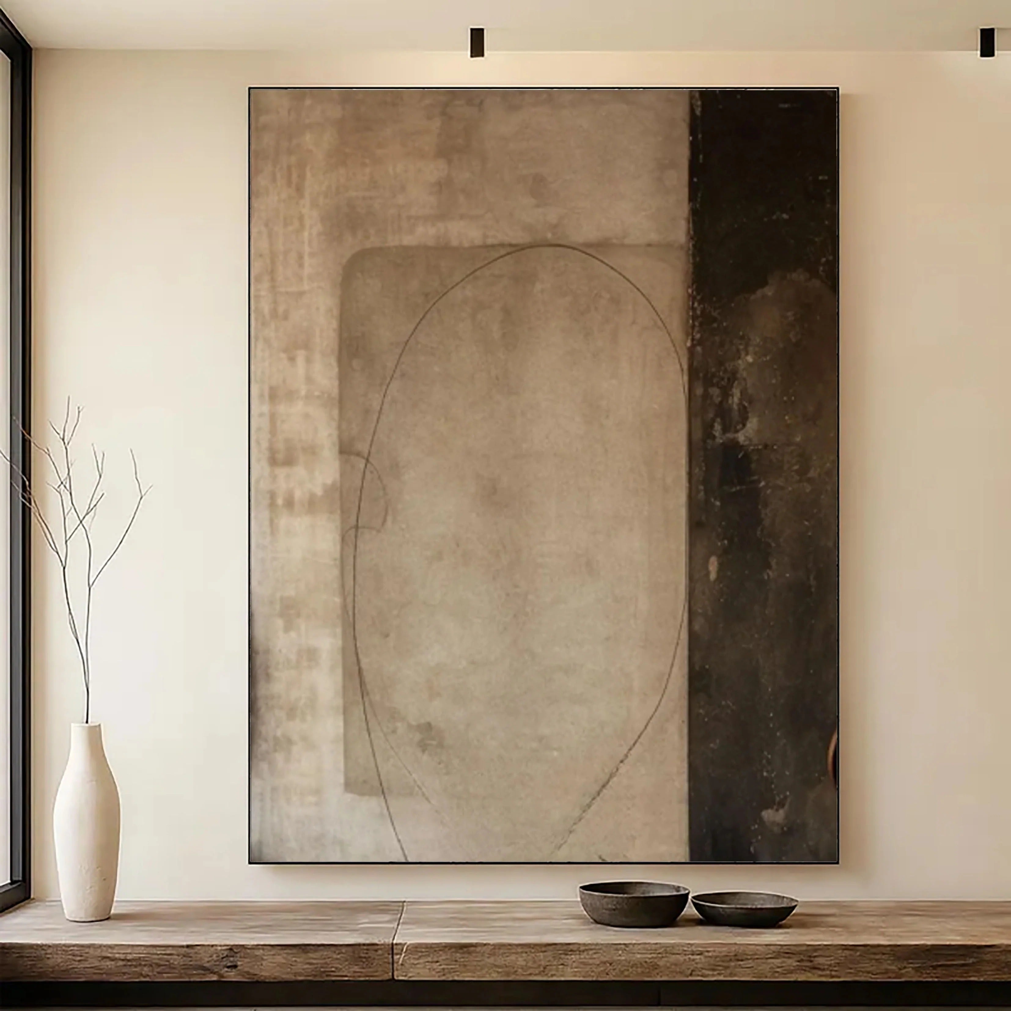 Neutral Abstract Wall Art – Minimalist Beige Canvas Painting #PP007