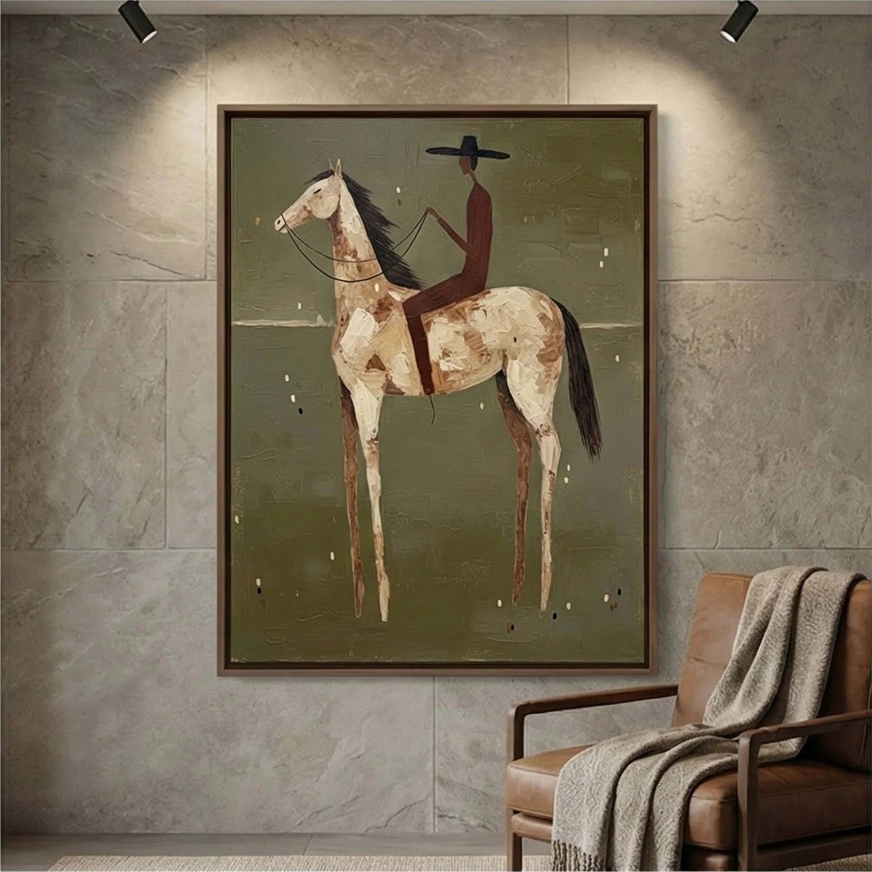 Minimalist Horse Rider Wall Art – Modern Equestrian Canvas Painting #HA020