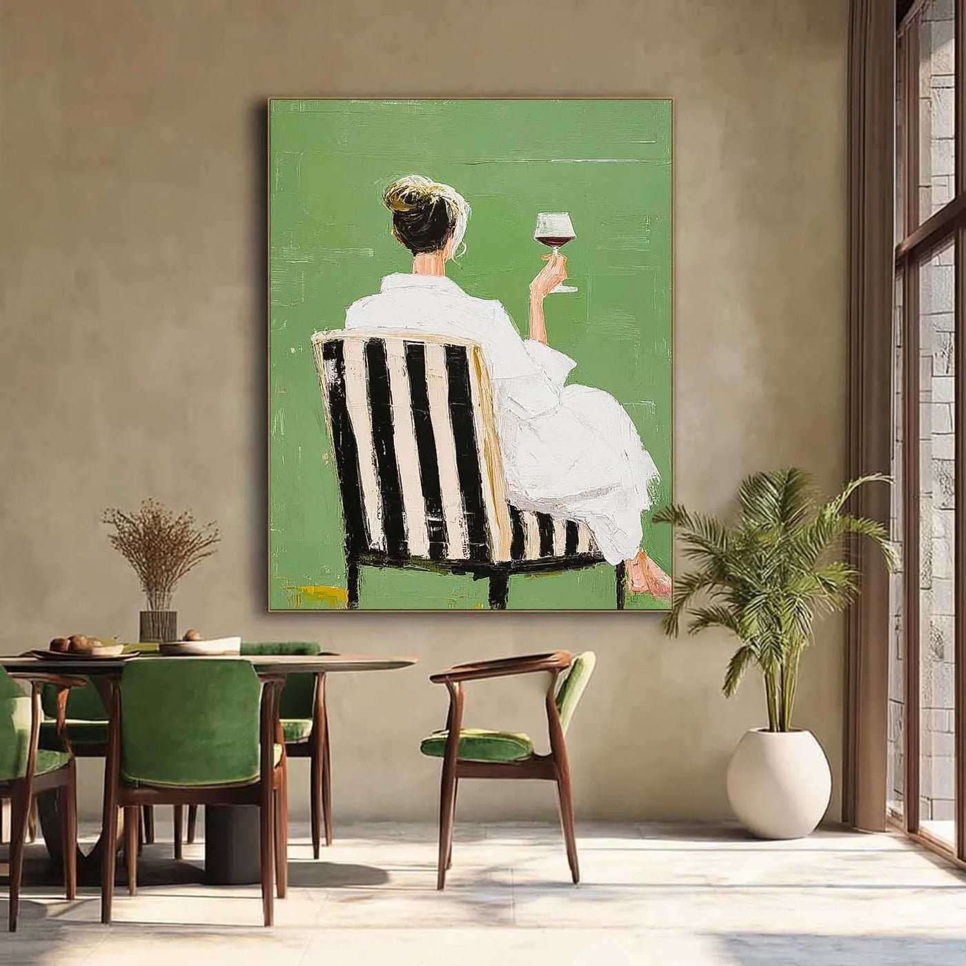 Woman with Wine Glass Canvas Painting — Original Figurative Art #CP032