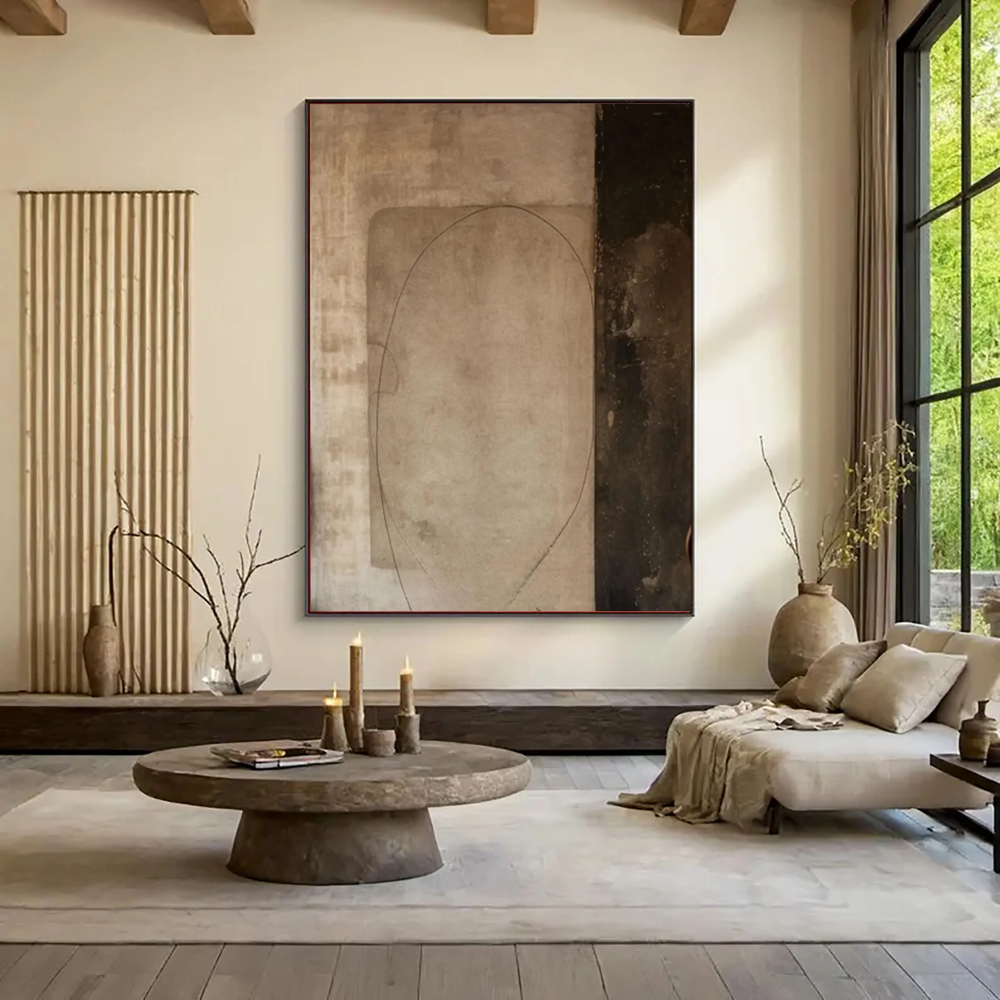 Neutral Abstract Wall Art – Minimalist Beige Canvas Painting #PP007