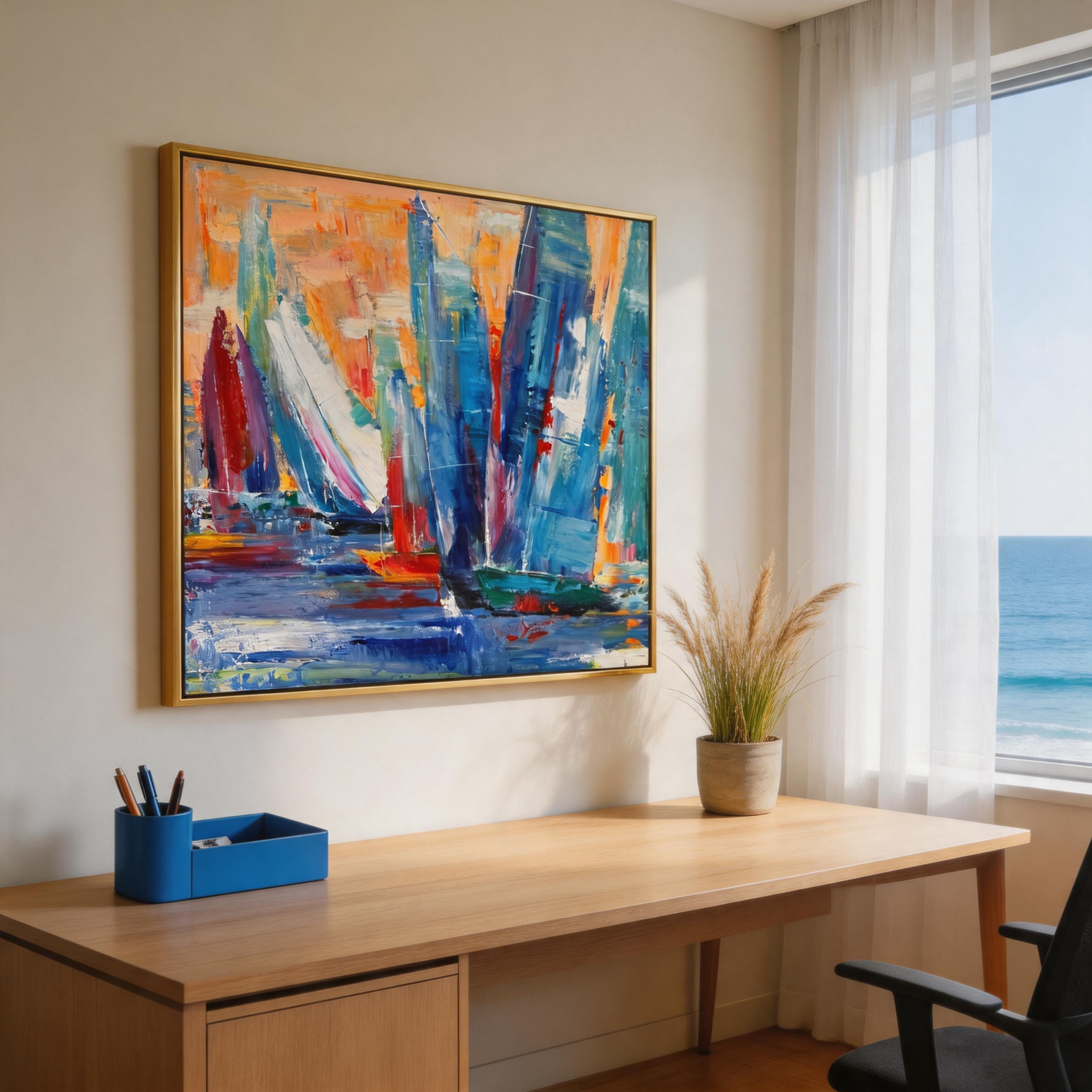 Colorful Sailboat Abstract Oil Painting #BC000