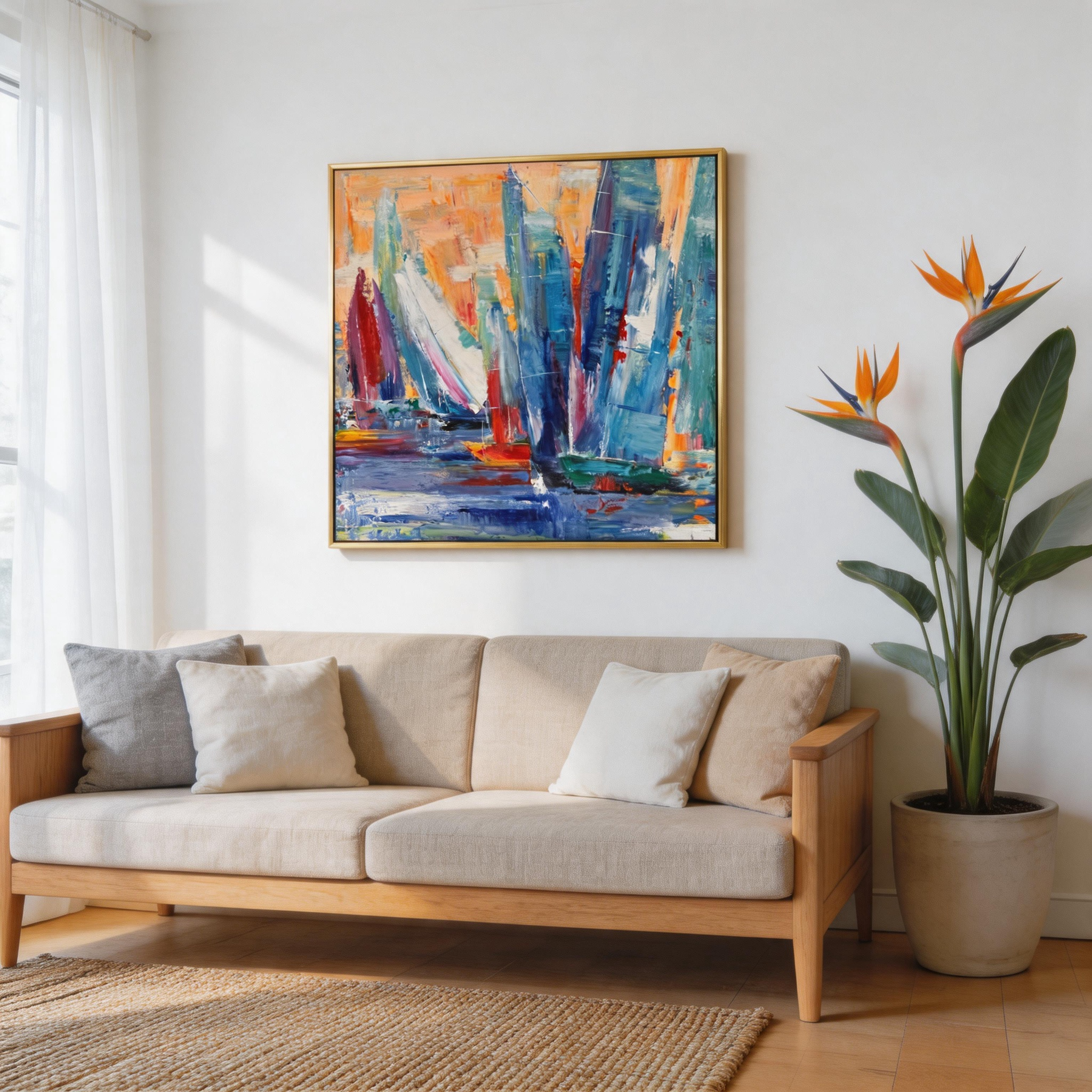 Colorful Sailboat Abstract Oil Painting #BC000