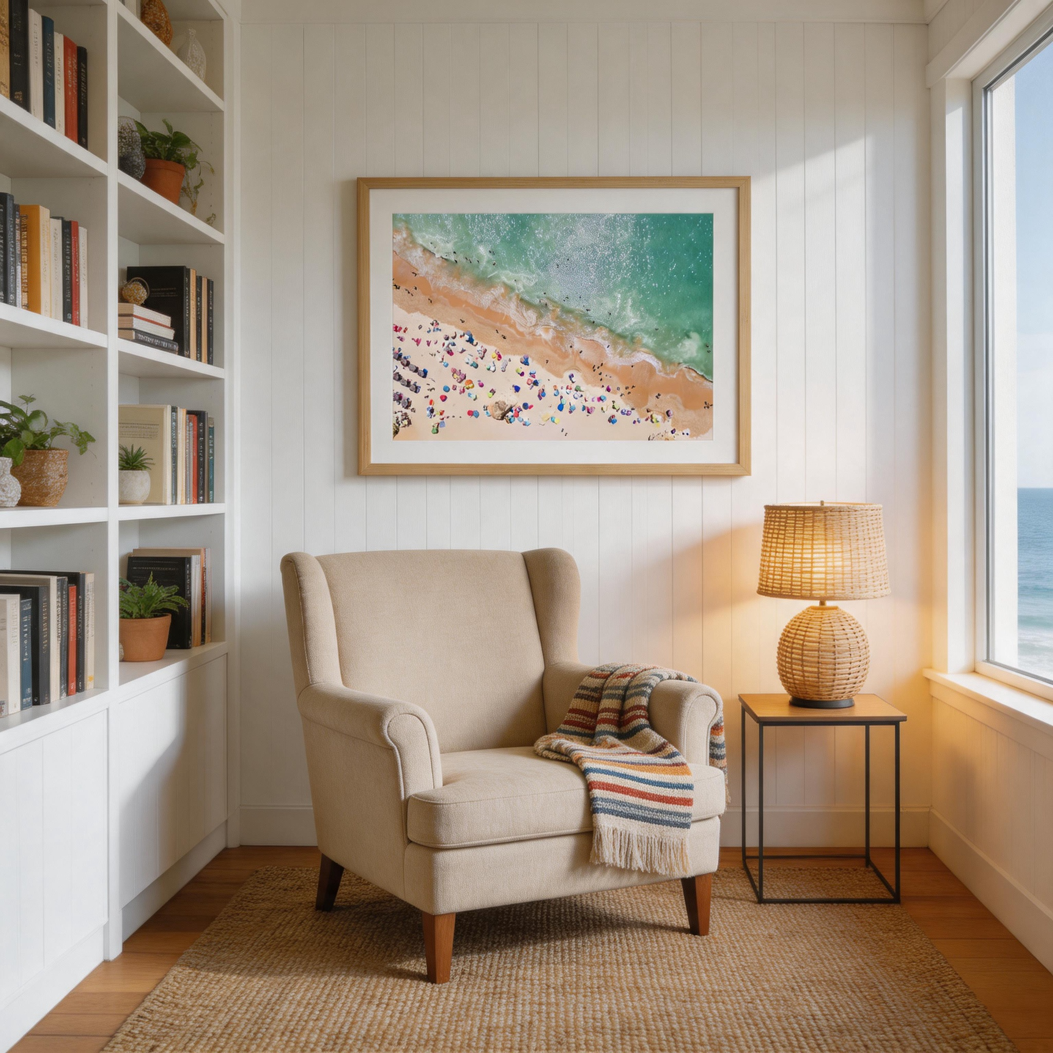 Confetti Shore — Aerial Beach Crowd Canvas Wall Art in Vibrant Color #BC005
