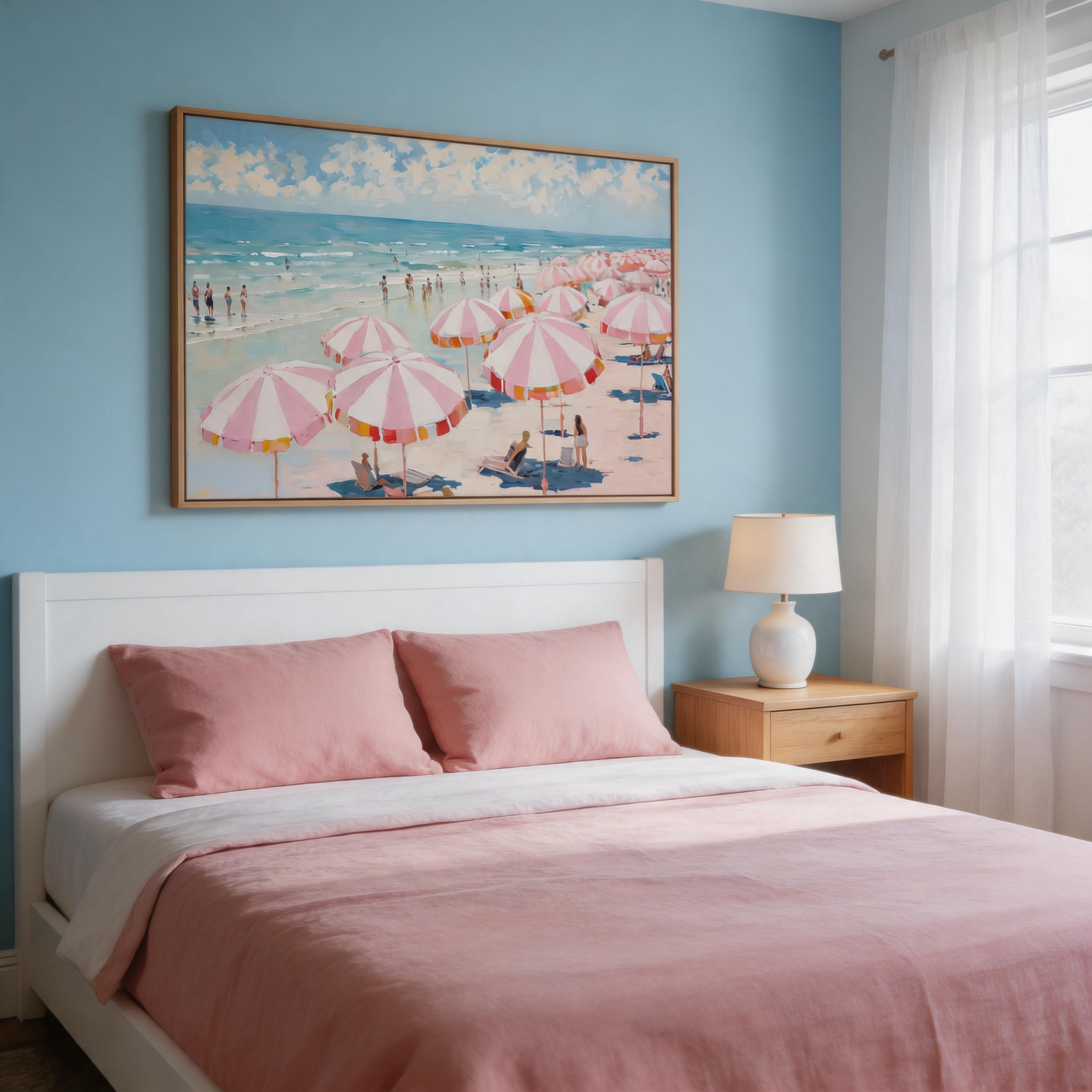 Pink Beach Umbrella Canvas Wall Art #BC007