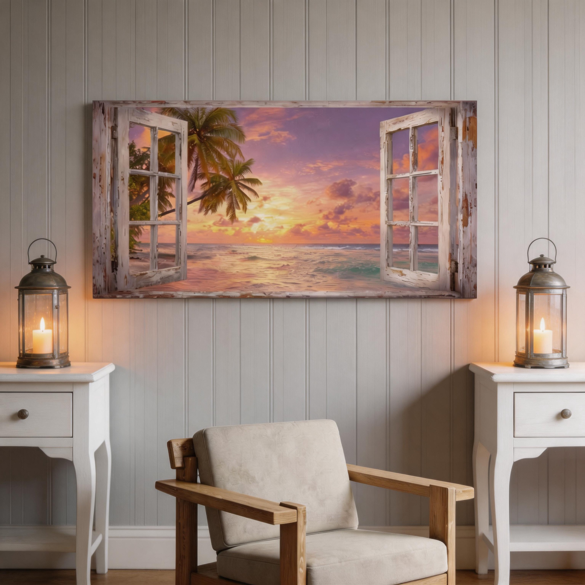 Tropical Beach Window View Wall Art #BC017